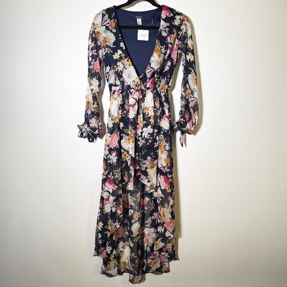 UK2LA - Navy Floral Chiffon Midi Dress Light & Flowing Size XS (2-4) - NWT - Picture 1 of 9